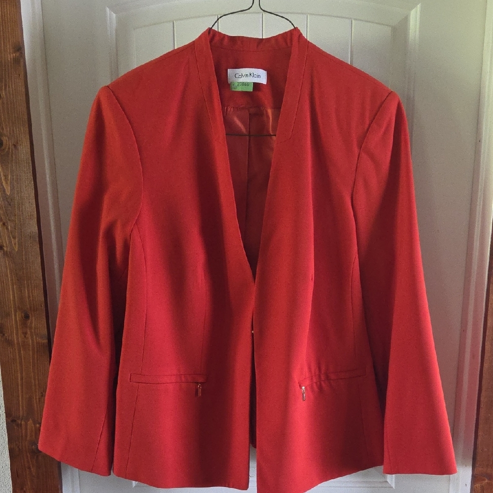 Calvin Klein Women's Red/Orange Blazer With Matching Pencil Skirt